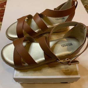 NEW Michael Kors Big Kid Girl's Margie Raina Wedge Strap Sandals Cognac Size 5